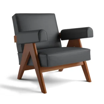 Ретро Единична диван-стол от масивно дърво В стил Ваби Съби Мебел За Почивка Кожена Художествен Подлакътник Диван