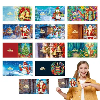 Рисувани Коледни картички с коледни елементи, Новост, колекция от Коледни картички със собствените си ръце, 12 бр., Поздравителни Коледни картички, Коледни Изделия
