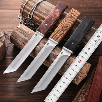 Самурайски Малък Прав нож с дървена дръжка, добре скрито острие, Плодов нож, Парче хляб, Ловен нож, от нож ръчна изработка
