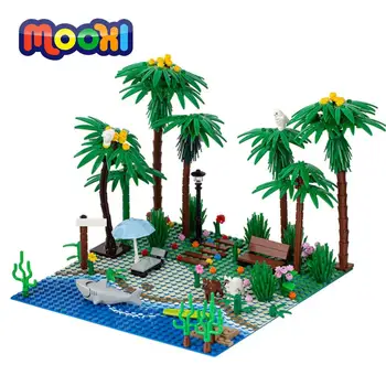 Серия MOOXI City Плаж Кокосова Палма Градивен елемент САМ на Сцената е Монтиран, Тухла Развитие на Креативна Играчка За Детско Подарък MOC3008