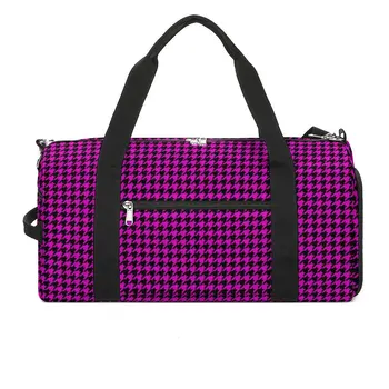 Спортна чанта в клетката, черна, Розова, Дамски Водоустойчива чанта в стил ретро, чанта за пътуване, чанта за фитнес