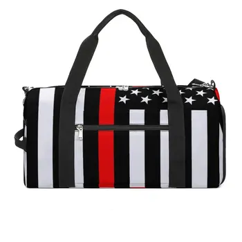 Спортни чанти с образа на американския флаг, тънка Червена линия, принт в формата на звезда, спортна чанта за тренировки, Голям капацитет, Красиви чанти, Мъжки дизайнерска чанта за фитнес