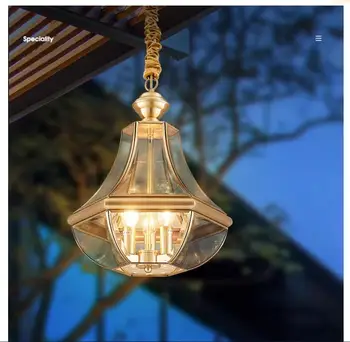 Стари Стъклени Медни Висящи лампи Свещ Златисто-Бронзов Медальон лампа с крушка E14 110/220 В Окачен лампа, Окачена лампа