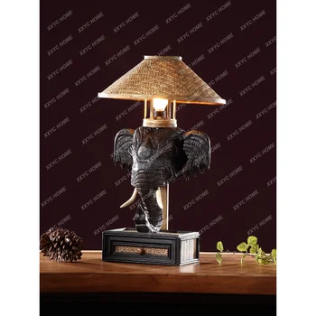 Тайланд, Тайландски Масаж, Настолна лампа с глава на слон, Юго-Източна Азия, Настолна лампа с дърворезба, лампи за спалня, нощни лампи за четене