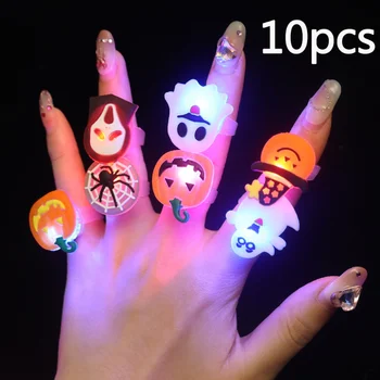 10шт Светещи пръстени за Хелоуин, цветни творческа скъп пръстен с призрачно око под формата на тиква за деца, подарък аксесоари за партита