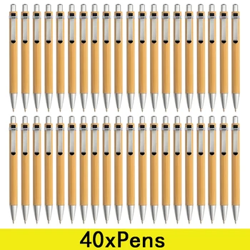 40шт Бамбук Прибиращ Химикалка писалка Черно мастило, 1 mm, Устойчиви дръжки за водене на дневник за пишещи средства и за офис