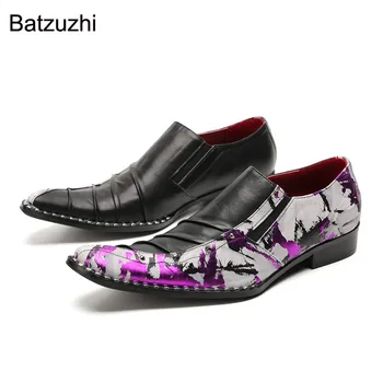 Batzuzhi/Черни, лилави мъжки обувки без шнур от естествена кожа, Модел мъжки обувки; Модерен Мъжки вечерни, сватбени обувки в бизнес стил!