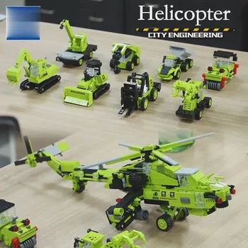 Ww2 Хеликоптер Градска Инженерство 8 в 1 Модел градивните елементи на Един Булдозер Багер Детски Играчки, Подаръци