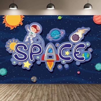 Вселена, Космос Планета Космически кораб Астронавт Фон За Парти по случай рождения Ден на момченце на Звездното Небе Фон за Снимки Банер Фотозоны