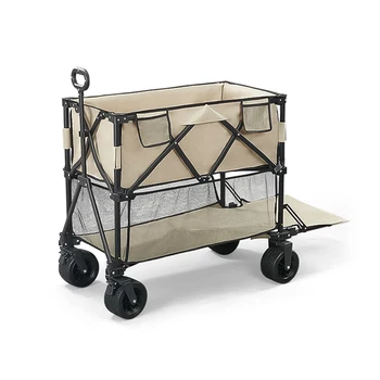 Градински многофункционална сгъваема двуетажна преносим плажна количка за къмпинг, сгъваема ван