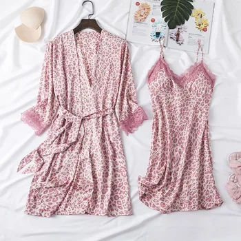 Лятна Есенна пижами 2023, Женски Сексуални пижамные рокли от Ледената Коприна, с тънки, с дълъг ръкав и накладки на гърдите за външно носене