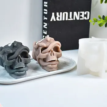 Направи си САМ 3D Главата на Скелета Силиконова Форма на Двойна Змия Череп на Восъчна Свещ Форма на Циментова Замазка Смола Занаятчийски Форми Ужасен Хелоуин