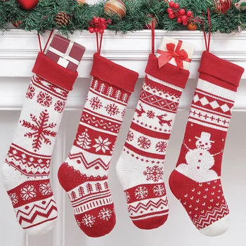 Нови Коледни декоративни чорапи, голям 46 см възли акрилни Коледни подаръци чорапи