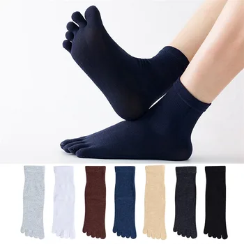 Обикновена Памучни чорапи с пет пръста, Чорапи със средна дължина, Мъжки Чорапи с намаляване На почивка, Есен-Зима, дишащи Топли чорапи с пет пръста