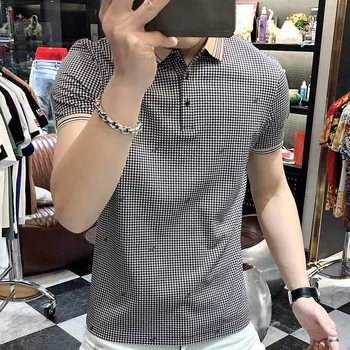 Оригиналната Нова Мода лято стилна решетчатая тениска с къс ръкав за мъжки облекла, Луксозно облекло за голф, Мъжка тениска с къси ръкави за мъже