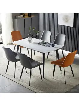 Скандинавски лесен луксозен стол за хранене модерен минималистичен домашен работно бюро, стол с облегалка на стол за грим чист червен стол ins от ковано желязо
