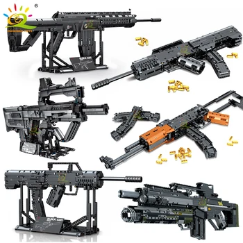 Техническа пушка, пистолет, модел оръжия, военни строителни блокове, стрелец, тухли, градска строителна играчка за деца, момчета